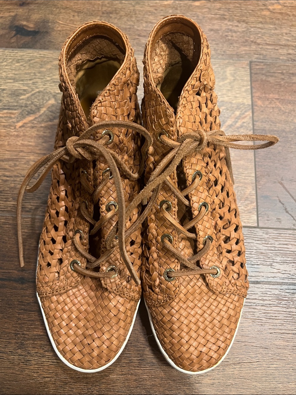 Michael Kors Woven High-Top Sneakers in Cognac